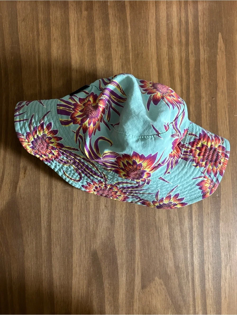 Patagonia Baby Reversible Aqua Bucket Hat with Pink & Orange Floral Print